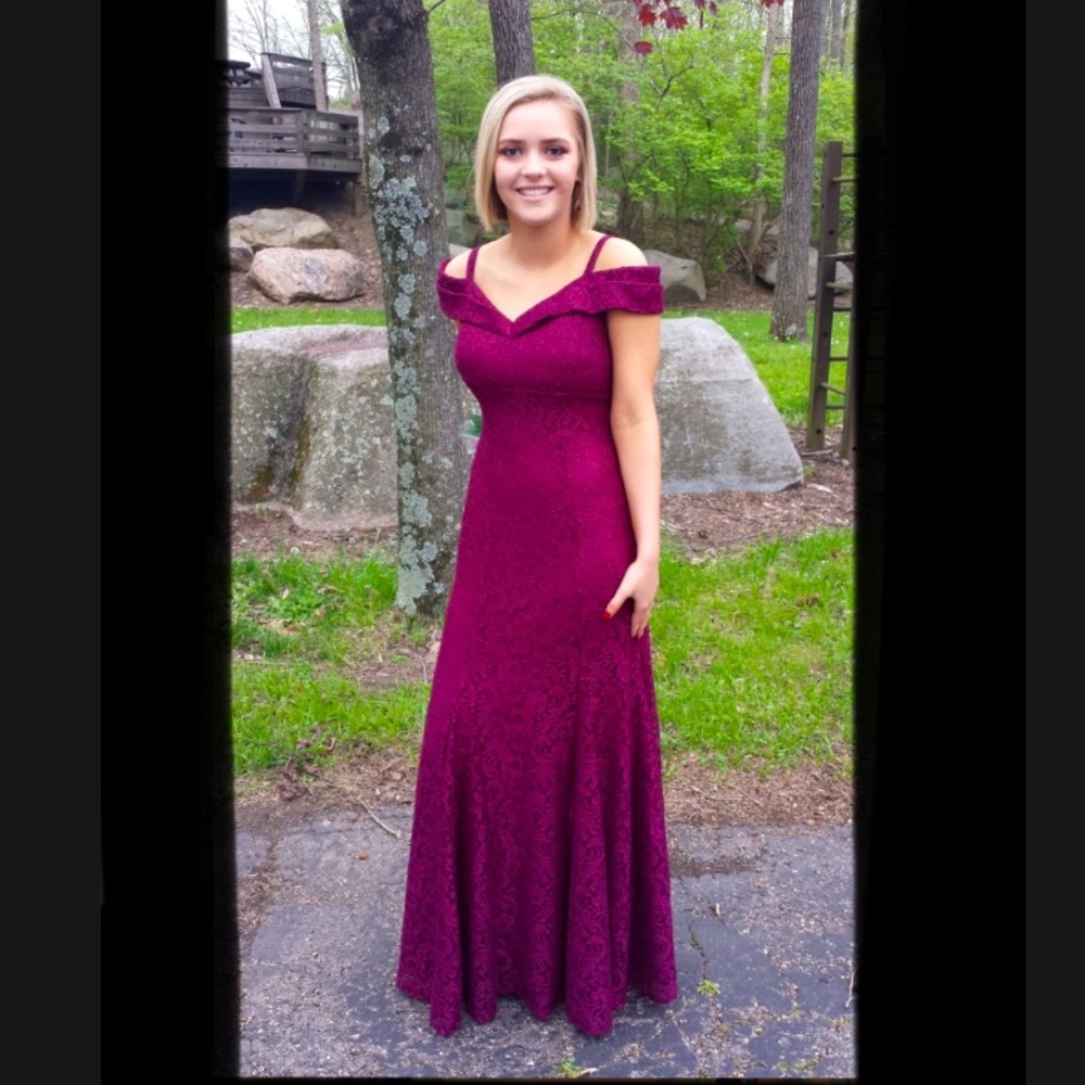 Lace Maroon Off the Shoulder Formal / Prom Dress